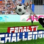 Jalkapallo lentää kohti maalia rangaistuspotkutilanteessa, ja etualalla näkyy teksti Penalty Challenge