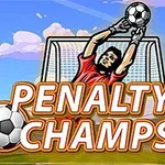 Jalkapallomaalivahti punaisessa paidassa torjumassa palloa maalilla, jossa teksti Penalty Champs 21