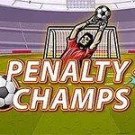 Piirroshahmo torjuu jalkapalloa stadionin maalissa, tekstinä PENALTY CHAMPS 22