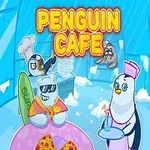 Pingviini tarjoilee jäätelöä ja pizzaa kahvilassa jäävuorimaisemassa