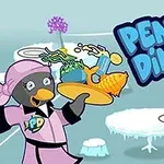 Pingviinit tarjoilevat ja nauttivat ruokaa jäällisessä ympäristössä