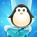 Söpö pingviini seisoo jäätyneellä lautasella halkeilevalla taustalla