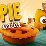 Kettu hahmo katsoo höyryävää piirakkaa pöydällä ja taustalla lukee isoilla kirjaimilla PIE eater