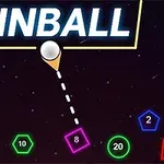 Värikäs pinball-peli, jossa korostettuna sana PINBALL ja heiluva valkoinen pallo tähtää värillisiin numeroituihin muotoihin