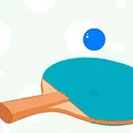 Sininen pingispallo ja sininen pingismaila vaalealla taustalla