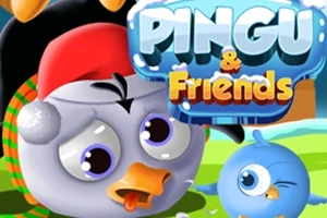 Kuvassa on sarjakuvamaisia lintuja, joista yksi on harmaa ja käyttää punaista pipoa, ja toinen on sininen, taustalla lukee PINGU & Friends