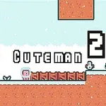 Vaaleanpunainen hahmo pikselitaidetyylisessä ympäristössä, jossa lukee Pink Cuteman 2