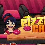 Animoidut hahmot istuvat pizzaa esittävän kyltin taustalla, jossa lukee Pizza Cafe