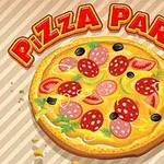 Pizza, jossa on pepperonia, oliiveja, sieniä, tomaattia ja yrttejä, sekä teksti Pizza Party