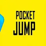 Sinisellä iloisella kuviolla varustettu keltainen tausta, jossa on teksti Pocket Jump