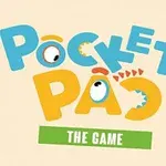 Värikäs teksti Pocket Pac The Game animaatiotyylissä vaalealla taustalla