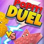Keltaisen ankan ja punaisen tähden muotoiset pop it -lelut vastakkain sinistä ja violettia taustaa vasten, sähköiset tehosteet ympärillä