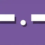 Violetti tausta, jolla kaksi vaakasuoraa valkoista palkkia ja niiden välissä valkoinen pallo
