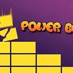 Keltaisia palikoita violetilla taustalla, keskellä oranssi teksti Power Block