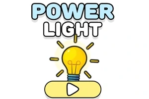 Hehkulamppu, jossa on säteitä ja alla toistopainike, sekä teksti POWER LIGHT