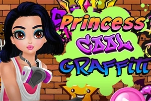Animoitu hahmo seisoo tiiliseinän edessä, jossa on värikästä graffiti-tekstiä ja maalipurkki kädessä
