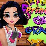 Animoitu hahmo seisoo tiiliseinän edessä, jossa on värikästä graffiti-tekstiä ja maalipurkki kädessä