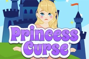 Prinsessa, jolla on surullinen ilme, seisoo linnan edessä, ja etualalla on teksti Princess Curse