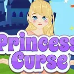 Prinsessa, jolla on surullinen ilme, seisoo linnan edessä, ja etualalla on teksti Princess Curse
