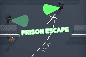 Kaksi vartijaa tummissa vaatteissa kohdistavat vihreät valonsäteet maahan, keskellä teksti PRISON ESCAPE