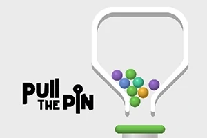 Valkoinen suppilo, jossa on värikkäitä palloja ja teksti Pull the Pin