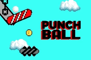 8-bittinen tausta, jossa näkyy pilviä, punainen ja musta taso, keltainen kolikko ja teksti Punch Ball