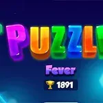 Värikkäät kirjaimet muodostavat sanan PUZZLE sinisellä taustalla, alapuolella teksti Fever ja numero 1891, ympärillä kuusikulmioita ja palkinnon kuva
