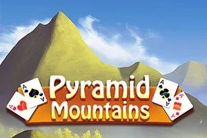 Vuoristotausta, jossa on suuri Pyramid Mountains -teksti ja kaksi pelikorttia, yksi vasemmalla ja yksi oikealla