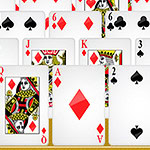 Pyramid Solitaire Online Useita päällekkäin aseteltuja pelikortteja eri maista ja arvoista