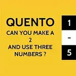 Keltainen tausta, jossa vasemmalla teksti QUENTO CAN YOU MAKE A 2 AND USE THREE NUMBERS?