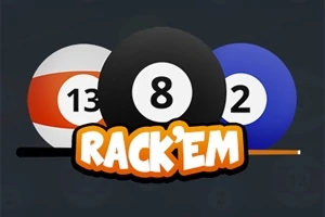Kolme bilispalloa numeroilla 13, 8 ja 2 tummalla taustalla, keskellä teksti RACKEM