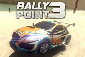 Urheiluauto ajaa hiekkatiellä, ja yläpuolella lukee Rally Point 3