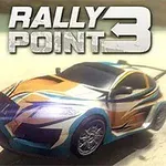 Urheiluauto ajaa hiekkatiellä, ja yläpuolella lukee Rally Point 3
