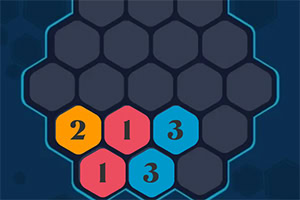 Tummalla taustalla on kuusikulmioita, joista osassa on numerot 2, 1, ja 3 eri väreillä korostettuna