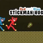 Kuvassa on sininen ja punainen tikku-ukko, jotka juoksevat kohti kultaista avainta ja lukittua ovea, taustalla teksti Red and Blue Stickman Huggy