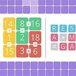 Värikkäitä numeroruudukkoja ja laskutoimituksia vasemmalla, oikealla värikkäissä laatikoissa teksti RESOLVE A MATH GAME