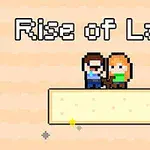 Kaksi pikselihahmoa seisoo vaalealla alustalla hiekanvärisessä ympäristössä, yläpuolella teksti Rise of Lava