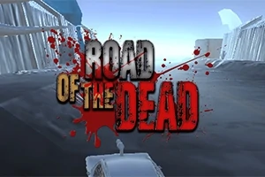 Tie verisillä roiskeilla ja teksti Road of the Dead keskellä kuvaa