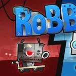 Kuvassa on kaksi robottia, toinen punaisella taustalla ilkeän näköisenä ja toinen sinisellä taustalla ystävällisen näköisenä, sekä teksti Robbie ylhäällä