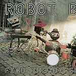 Robottiyhtye soittamassa katusoittimia mukulakivikadulla
