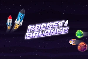 Kuvassa on kaksi rakettia, jotka lentävät avaruudessa, ja teksti Rocket Balance niiden välissä