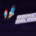 Kuvassa on kaksi rakettia, jotka lentävät avaruudessa, ja teksti Rocket Balance niiden välissä