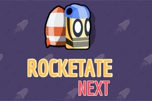 Kuva esittää piirrosrakettia ja robottia violetilla taustalla, tekstillä ROCKETATE NEXT