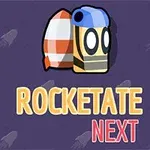 Kuva esittää piirrosrakettia ja robottia violetilla taustalla, tekstillä ROCKETATE NEXT