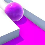 Violetti pallo vierii valkoisella pinnalla jättäen jälkeensä kirkkaan violetin reitin