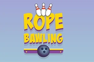 Kolme keilaa, teksti ROPE BAWLING ja keilapallo violetilla taustalla