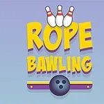 Kolme keilaa, teksti ROPE BAWLING ja keilapallo violetilla taustalla
