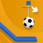 Sinisellä alustalla oleva jalkapallo keltaisella taustalla, jossa on animoitu käsi ja geometrisia muotoja