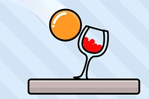 Oranssi pallo pomppii kohti punaviinilasillista, joka on alustalla
