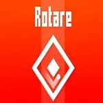 Oranssi tausta, jossa valkoinen timanttikuvio ja teksti Rotare